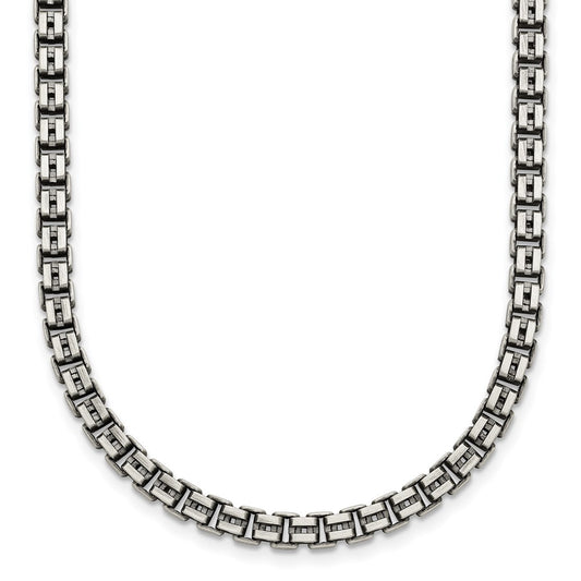 Sterling Silver Antiqued Brushed 4.00mm Fancy Box Link 19.75 inch Necklace