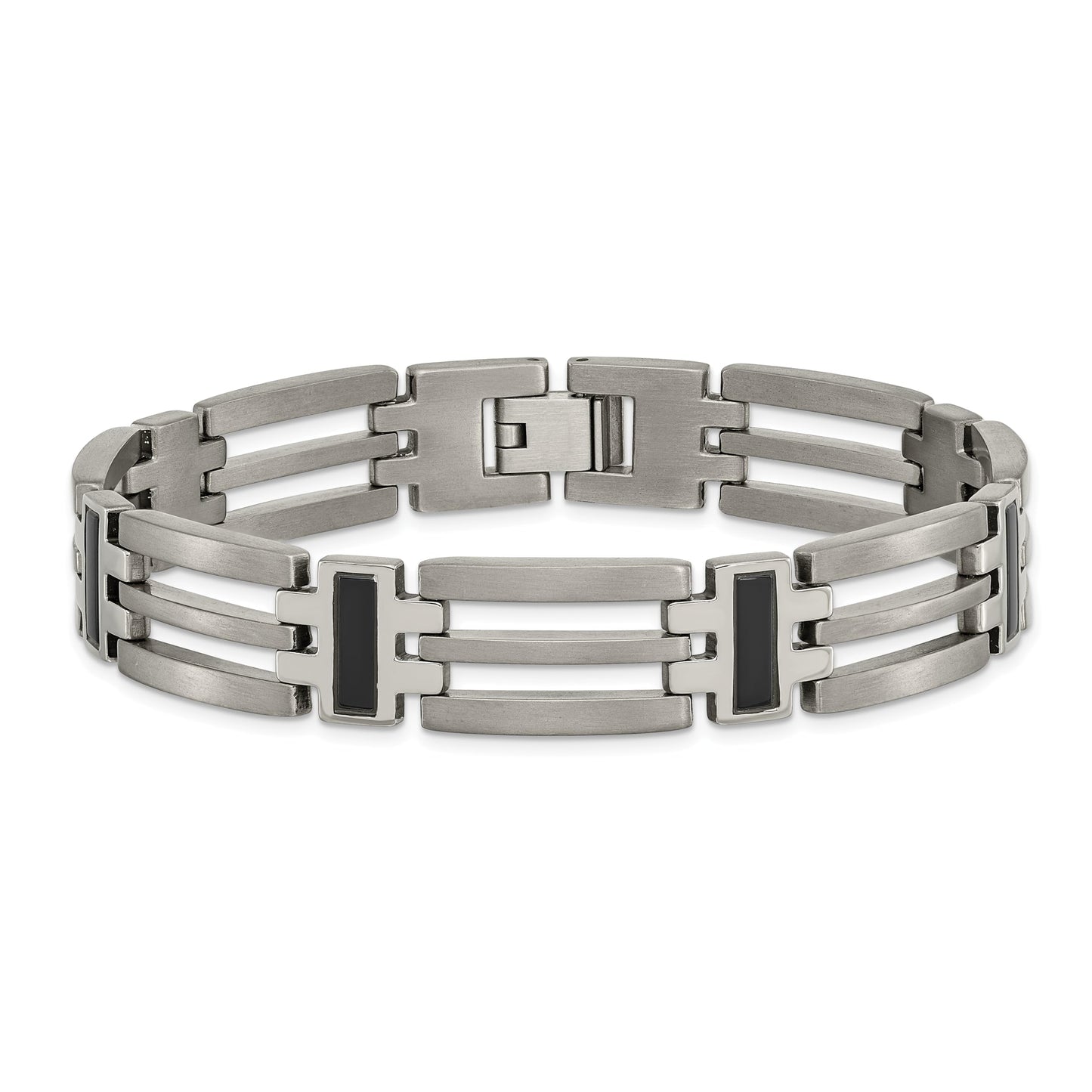 Titanium Brushed and Polished Black IP-plated 8.5in Bracelet 8.5 inches