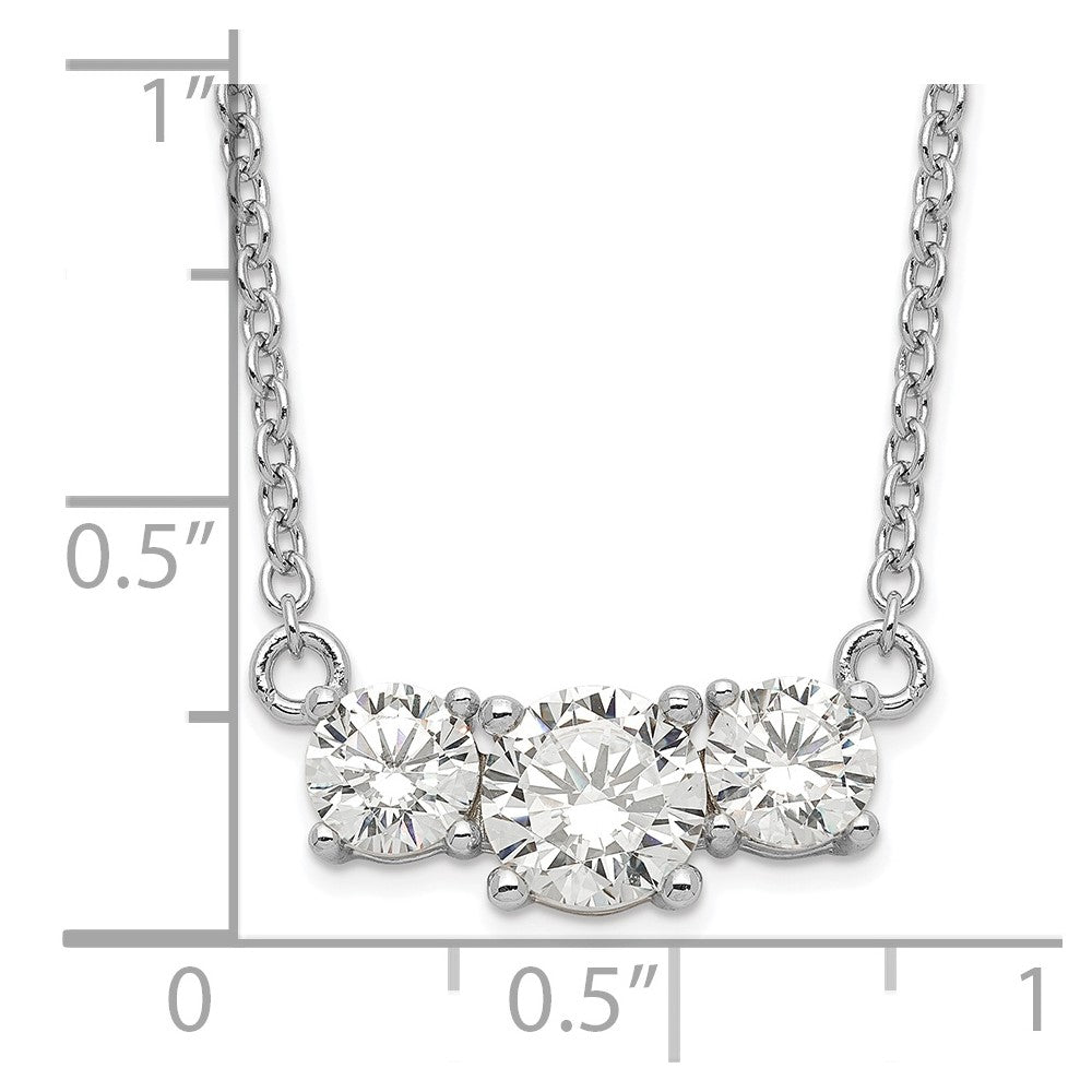 Sterling Silver Rhodium-plated CZ 3-Stone w/1in ext. Necklace 16.5 Inches