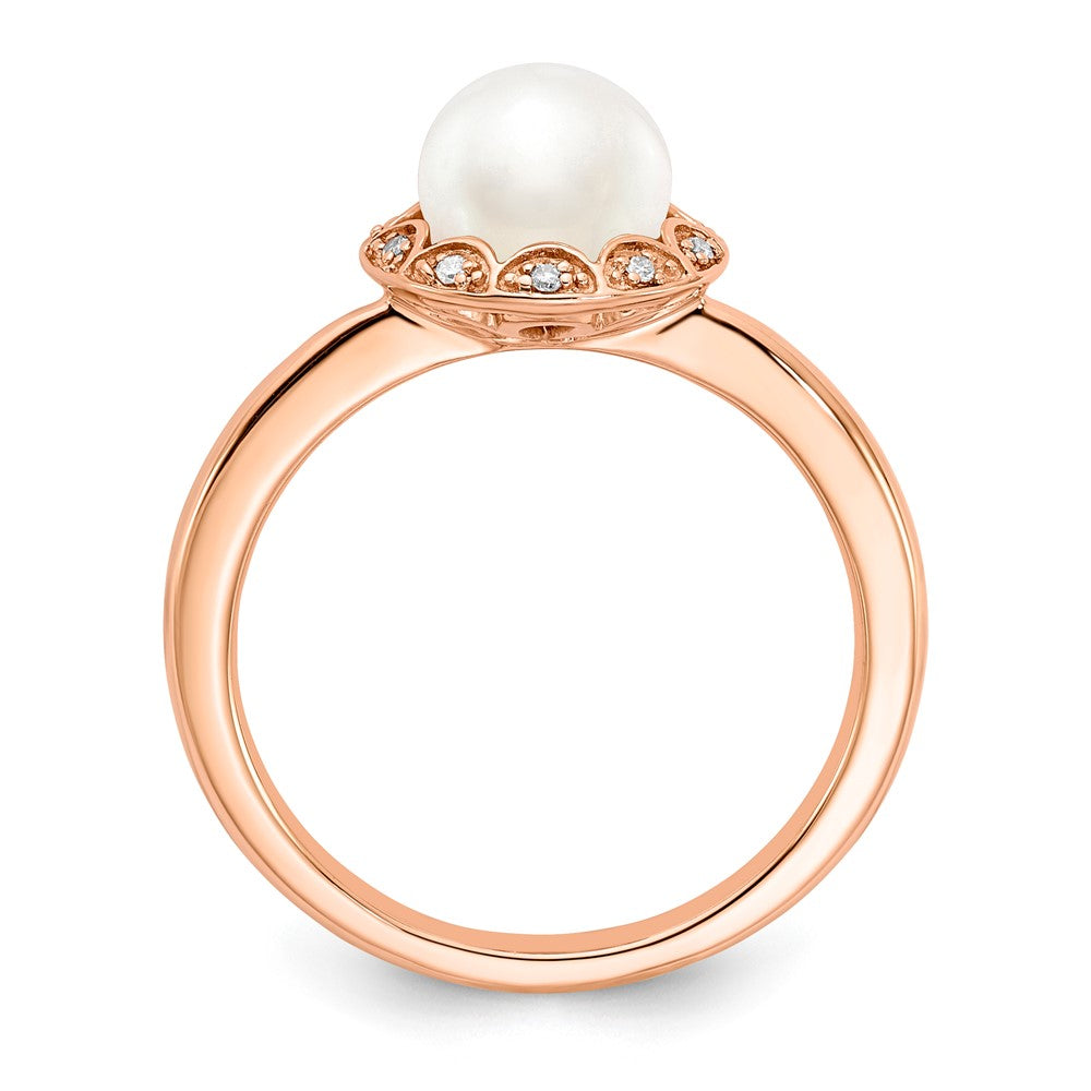 10k Rose Gold Pearl & Diamond Ring