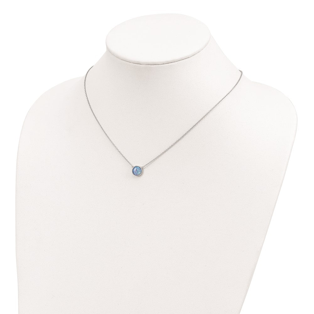 Sterling Silver Rhodium-plated Synthetic Blue Opal 18in Necklace 18 Inches