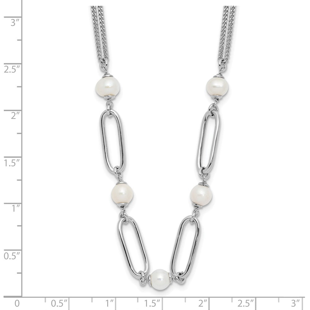 Sterling Silver RH-plated Polished FWC Pearls w/2in ext. Necklace