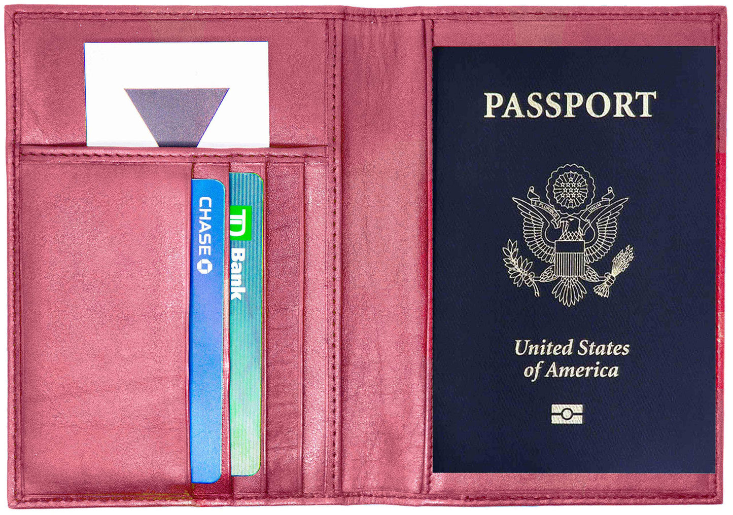 Pink Genuine Cowhide Leather RFID Blocking Passport Wallet with 3 Interior Slots QGM22567