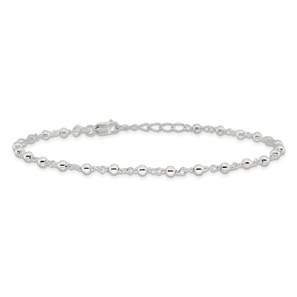 Sterling Silver Fancy Beaded 9 inch Plus 1 inch Extender Lobster Clasp Anklet 10 inches
