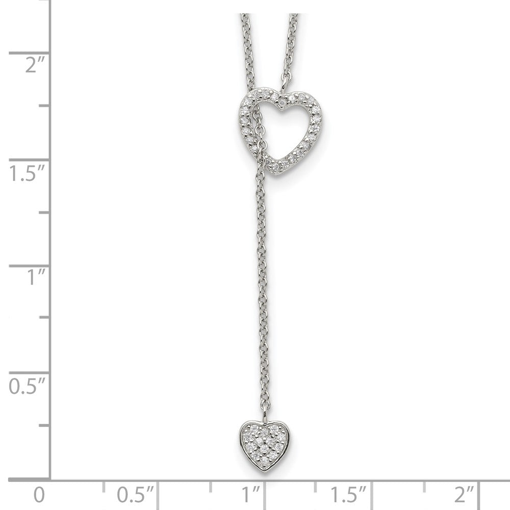 Sterling Silver Rhodium-plated Polished Adjustable Hearts with CZ Necklace 20 Inches