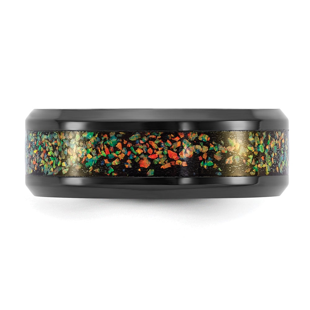 Chisel Titanium Polished Black IP-plated Multi-color Opal Inlay 8mm Band Size - 12