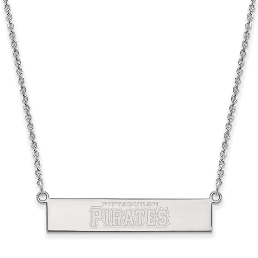 Sterling Silver Rhodium-plated MLB LogoArt Pittsburgh Pirates Team Script Small Bar 18 inch Necklace