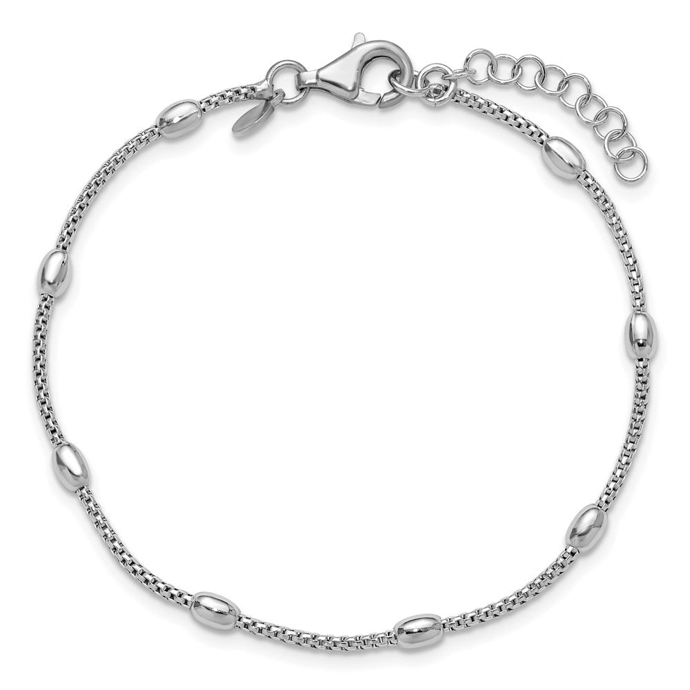 Sterling Silver RH-plated Fancy Bead  w/1in ext. Bracelet 8  inches