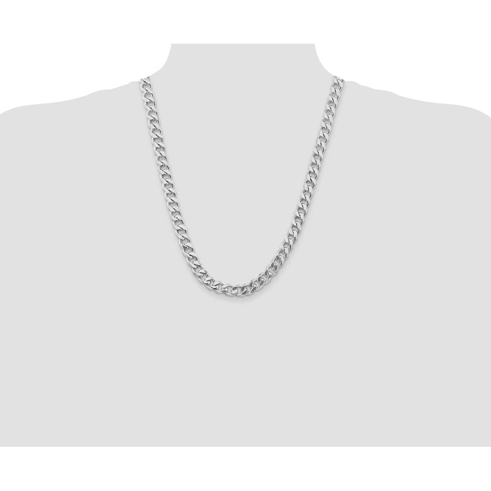 Sterling Silver Rhodium-plated 9.3mm Curb Chain 24 Inches