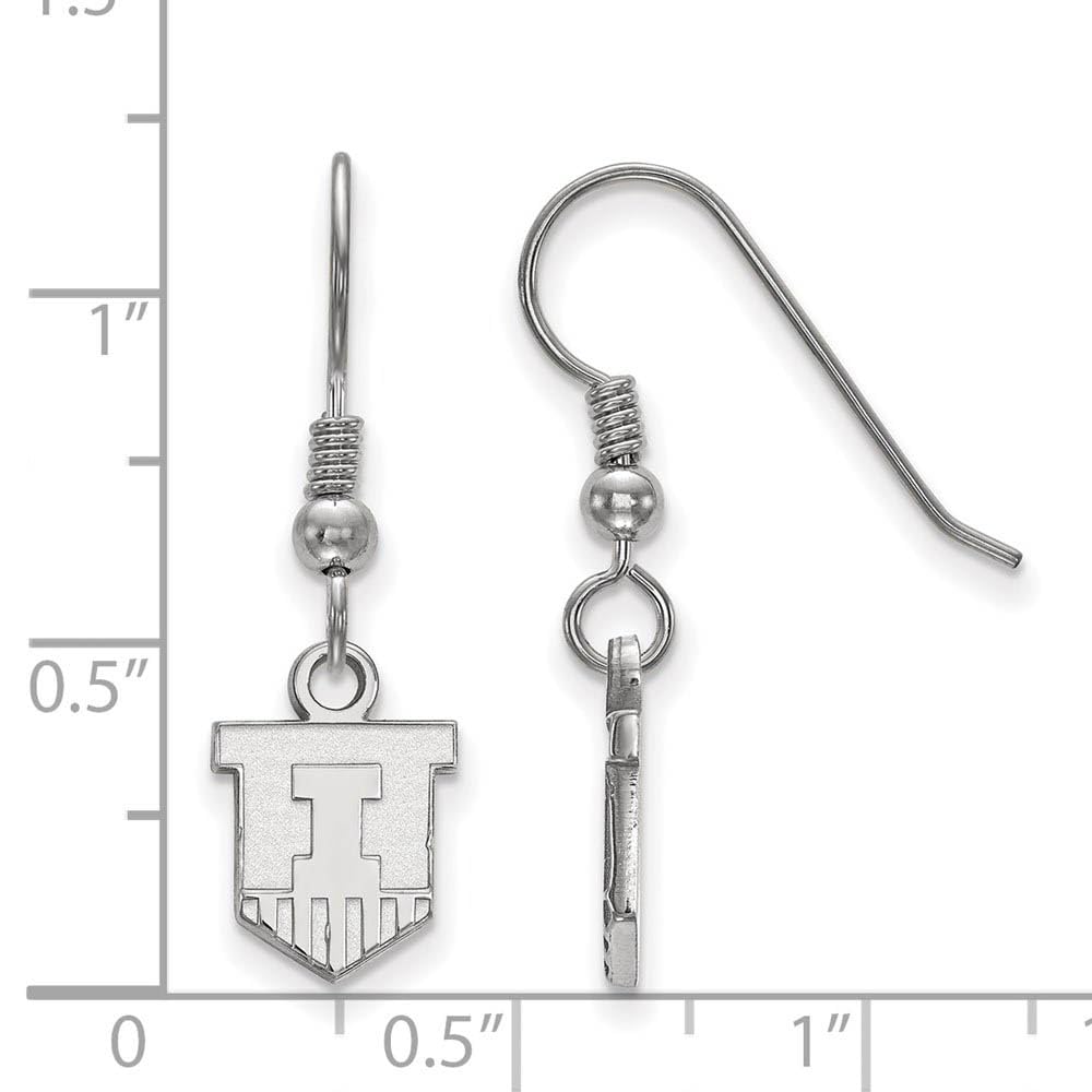 Sterling Silver Rhodium-plated LogoArt University of Illinois Victory Badge Extra Small Dangle Wire Earrings QSS047UIL