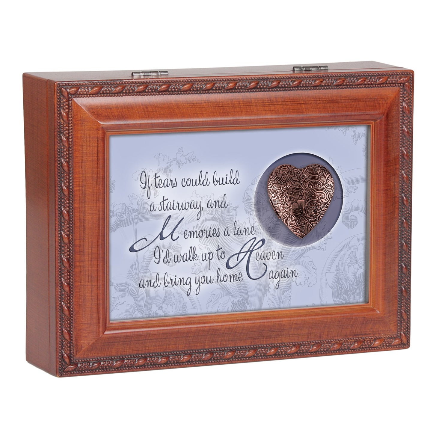 8" Brown and Purple Traditional Bereavement Music Keepsake Box with Locket