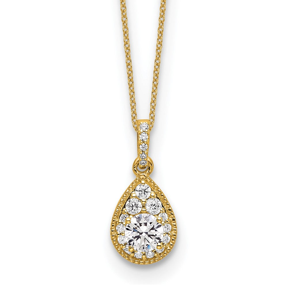 14k 1/2 carat Lab Grown Diamond VS/SI+ G+ Complete 18 inch Teardrop Halo Pendant Necklace