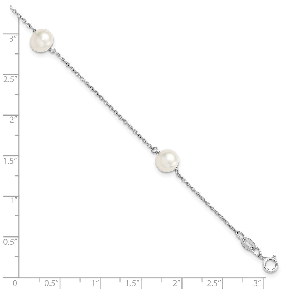 Sterling Silver Rhodium-plated 7-8mm White Semi-Round Freshwater Cultured Pearl 3-Station 7.5 inch Bracelet 7.5 inches