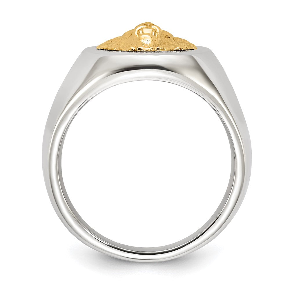 Chisel Stainless Steel Polished with 14K Gold Accent Lion Head Signet Ring Size - 9
