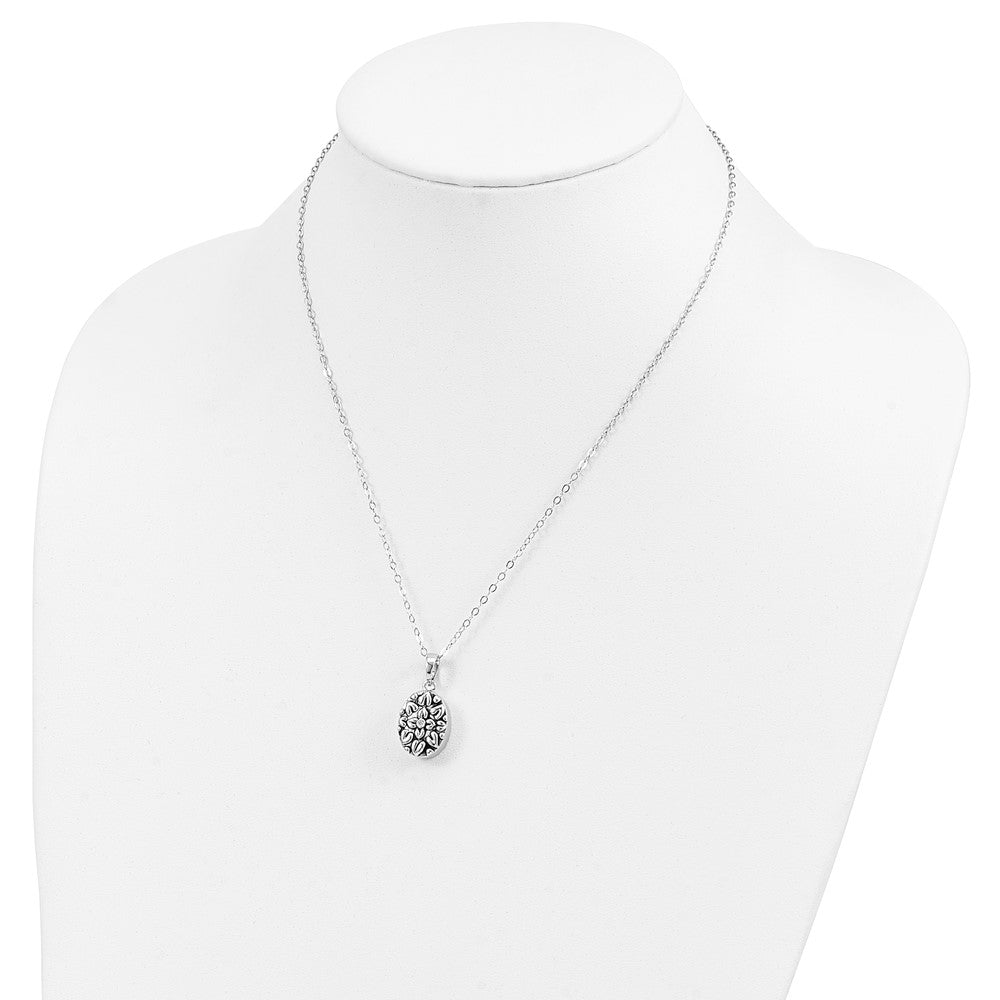 Sentimental Expressions Sterling Silver Rhodium-plated CZ Antiqued Flower Ash Holder 18 Inch Necklace 18 Inches