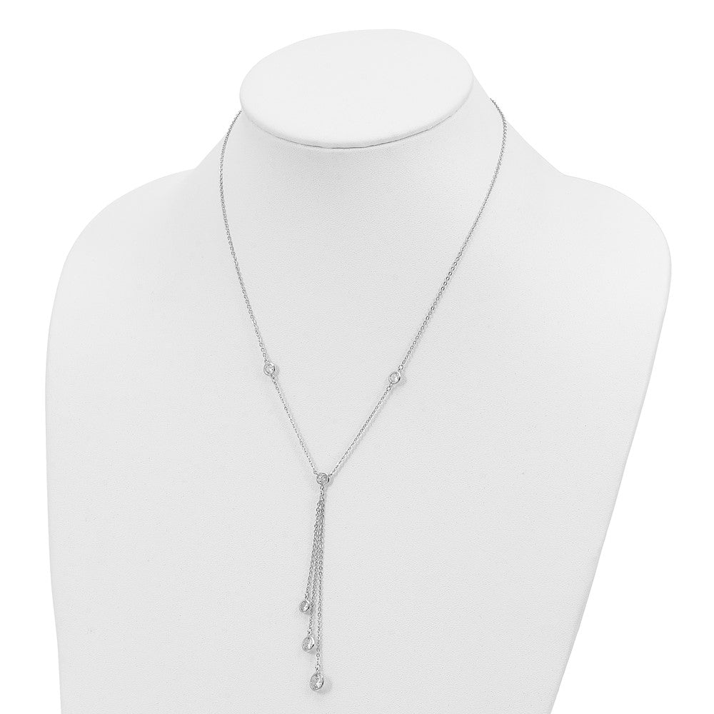 Sterling Silver Rhodium-plated CZ Y-Drop Necklace 18 Inches