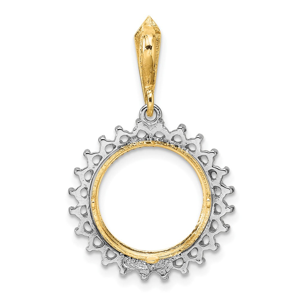 Wideband Distinguished Coin Jewelry 14k Two-tone Polished and Diamond-cut Diamond Circle 13.0mm Prong Coin Bezel Pendant Mounting
