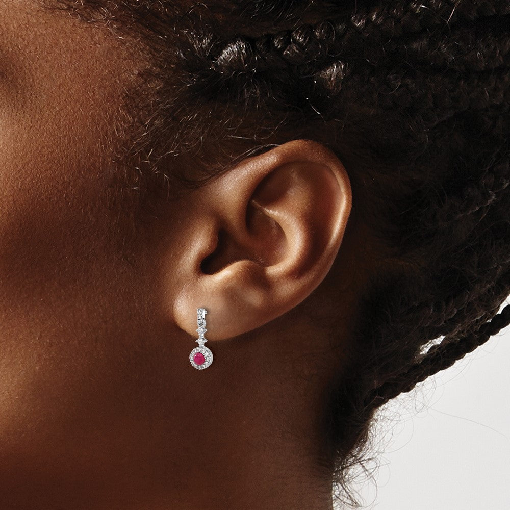 14k White Gold Diamond and Cabochon Ruby Earrings