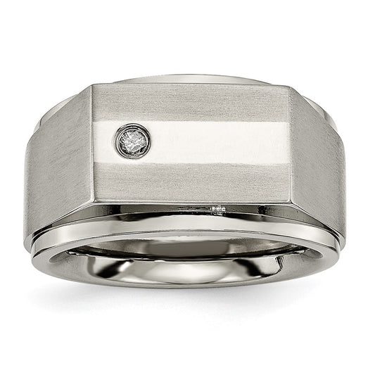 Titanium Satin and Polished 1/20ct Diamond Signet Band Size - 9