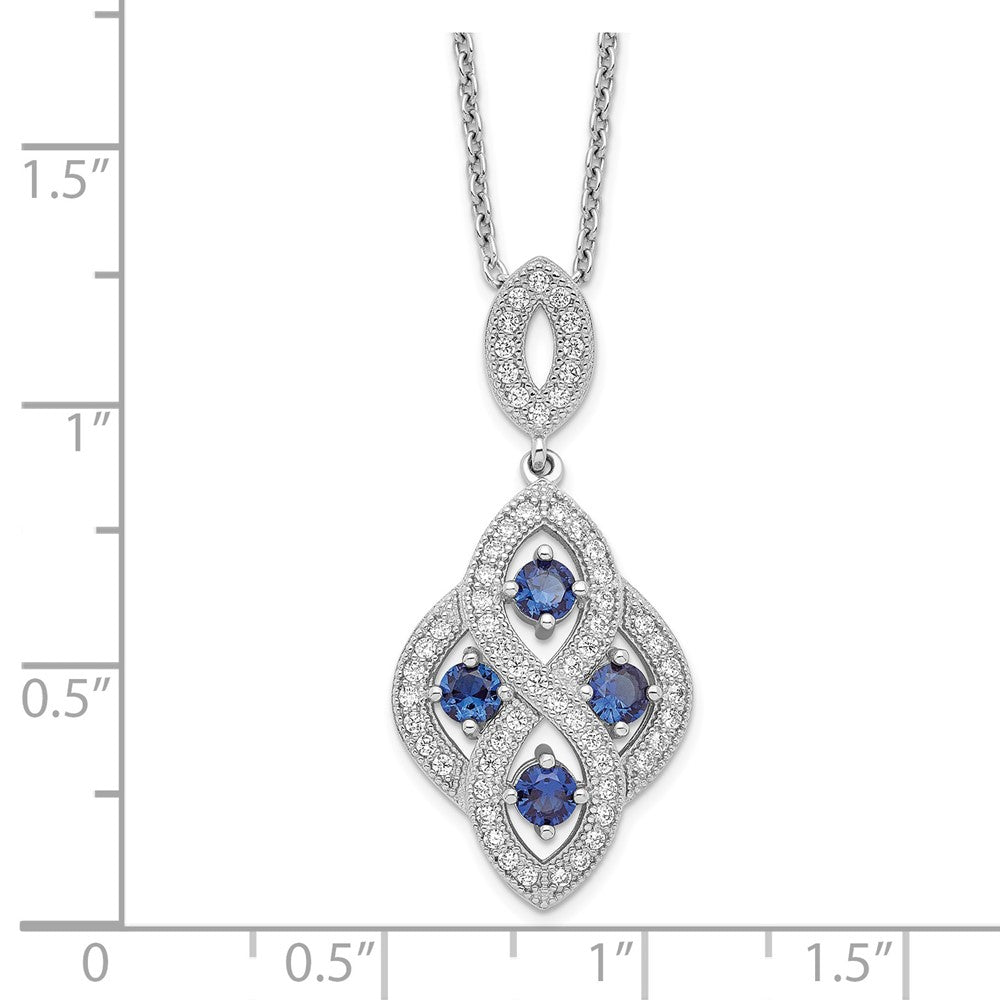 Brilliant Embers Sterling Silver Rhodium-Plated 64 Stone 18 inch Blue and White CZ Vintage Style Dangle Necklace with 2 Inch Extender 18 Inches
