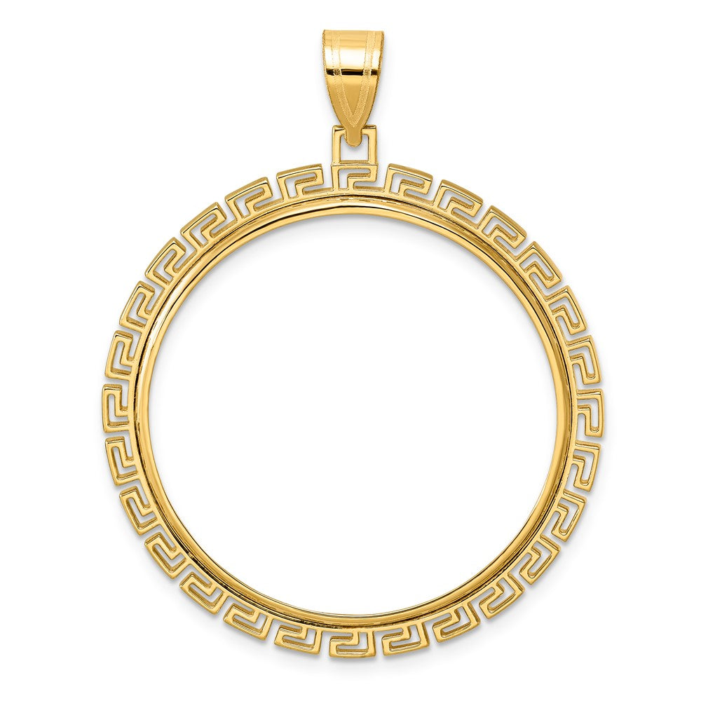 14k Polished Greek Key with 32.0mm Prong Coin Bezel Pendant