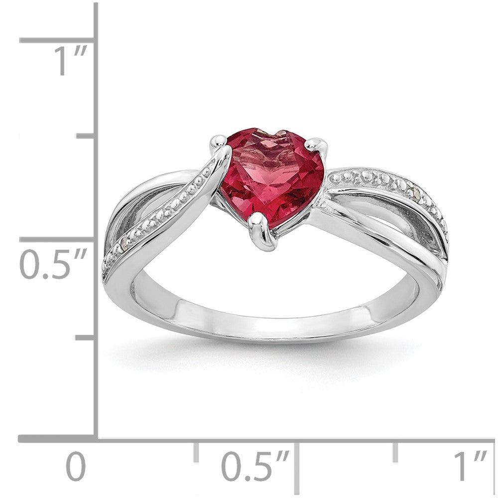 Sterling Silver Heart Shaped CR Ruby & Diamond Ring