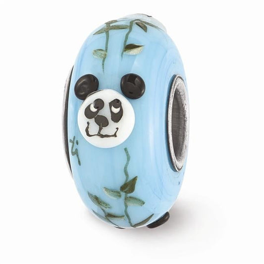 Reflection Beads QRS3582 Sterling Silver Reflections Blue Hand Painted Panda Fenton Glass Bead