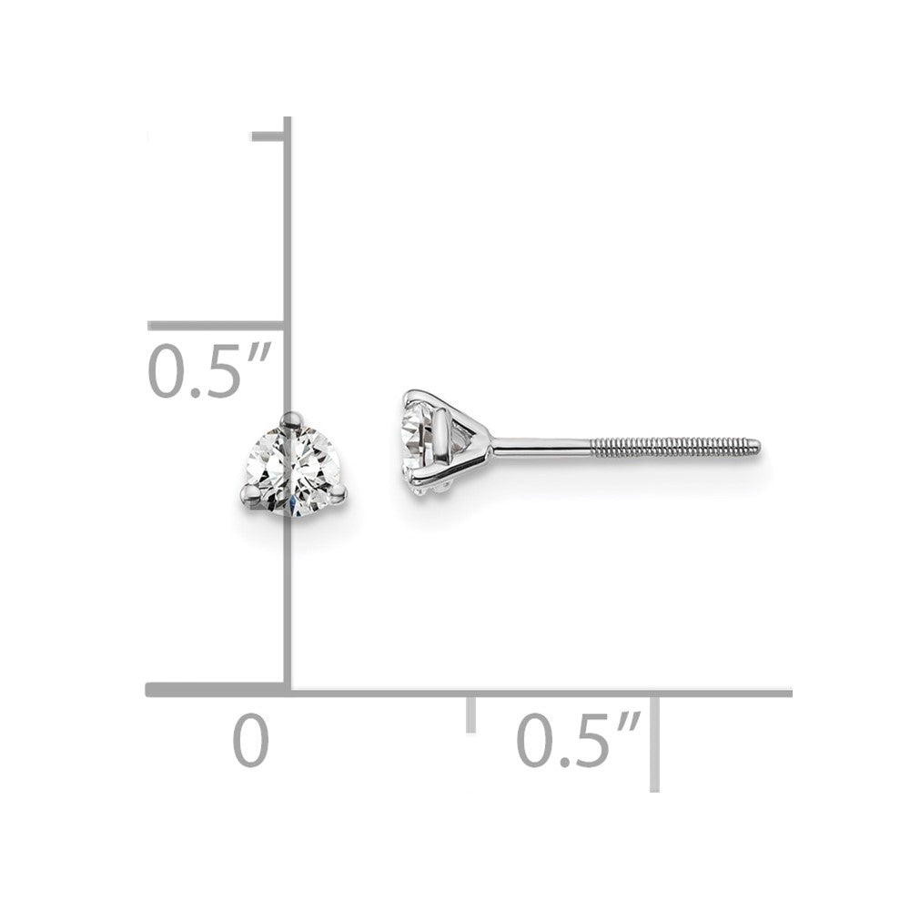 14k White Gold 1/4 ctw Lab Grown Diamond VS+ F+ Round 3 Prong Heavy Wt. Screwback Stud Earrings