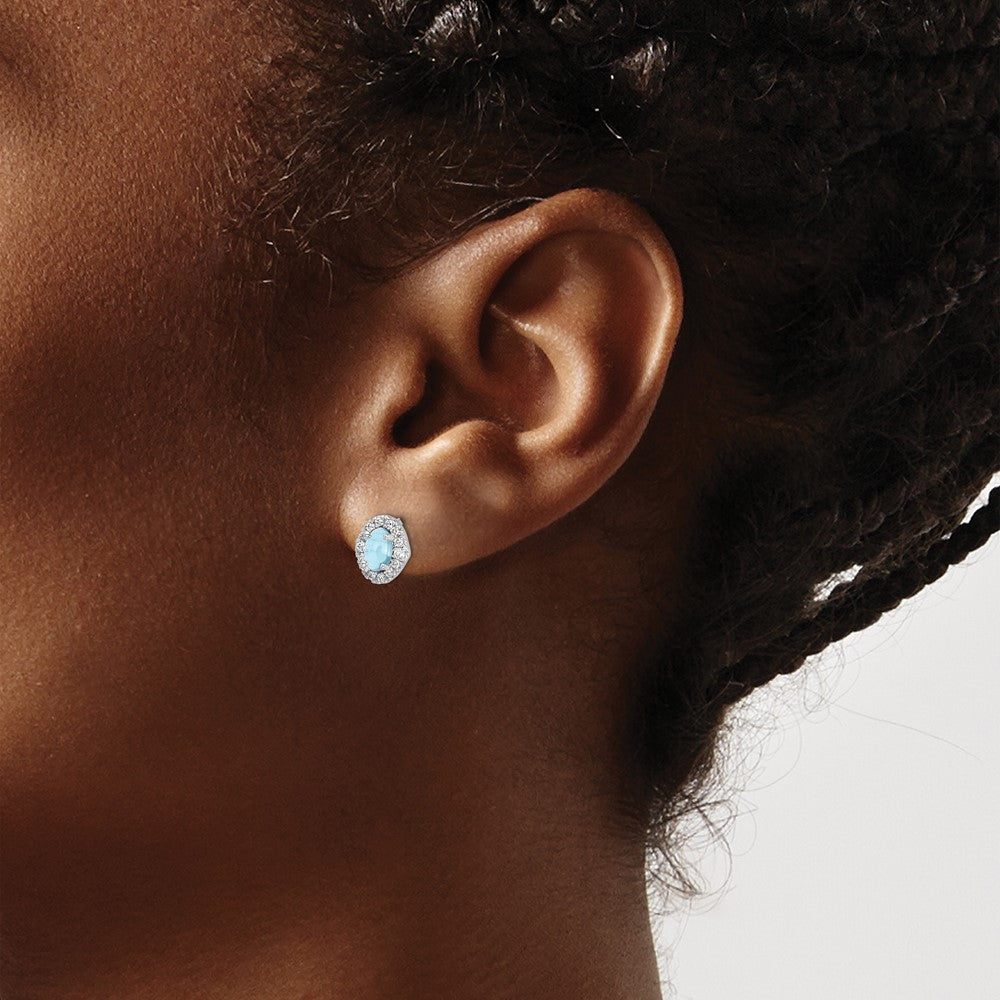 14k White Gold Diamond and Cabochon Aquamarine Earrings