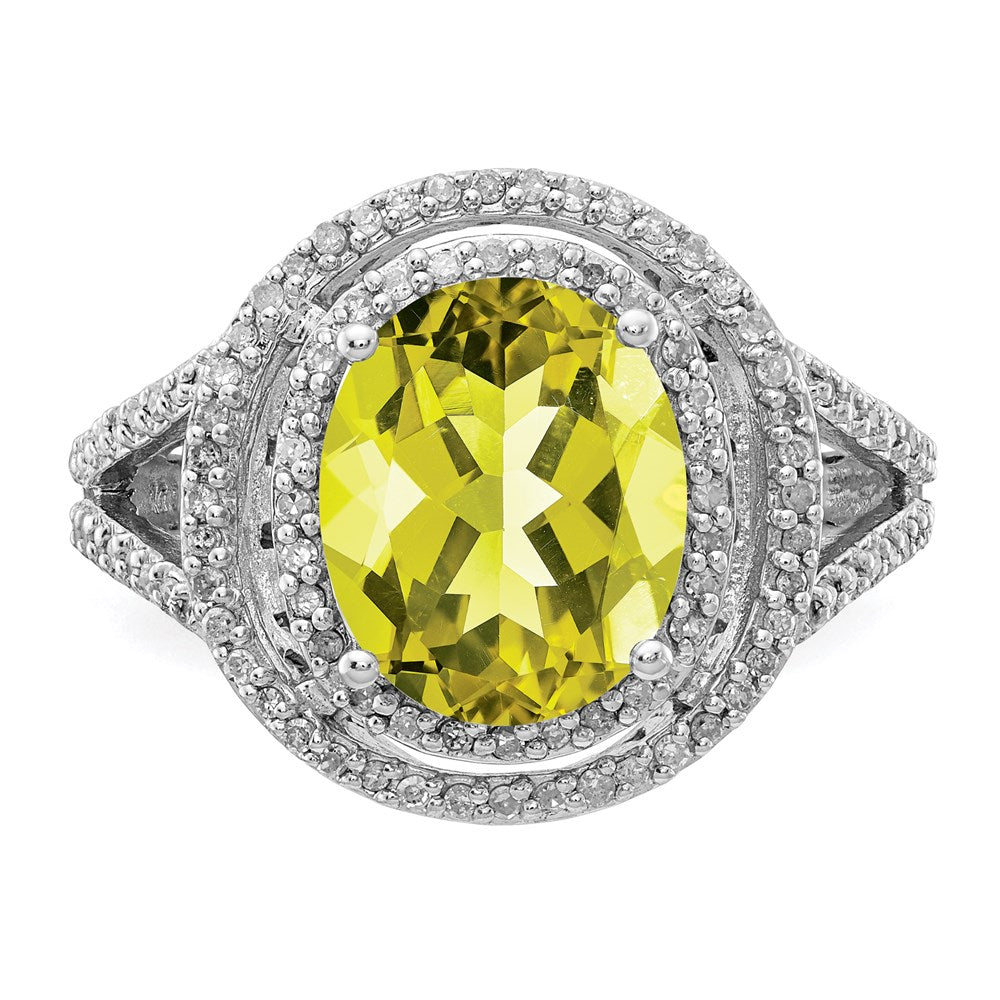 Sterling Silver Rhodium Oval Diam. & Lemon Quartz Ring