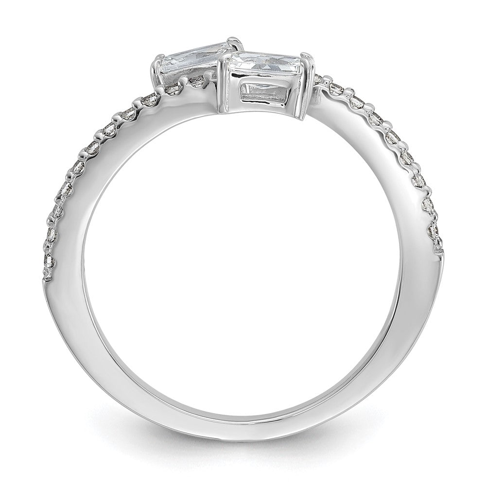Cheryl M Sterling Silver Rhodium-plated Polished Fancy Emerald-cut CZ Bypass Ring