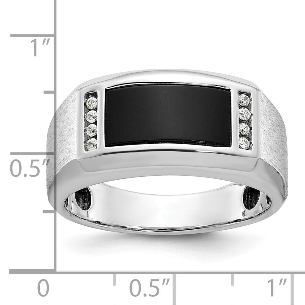14k White Gold IBGoodman Men's Satin Onyx and 1/15 carat Diamond Complete Ring