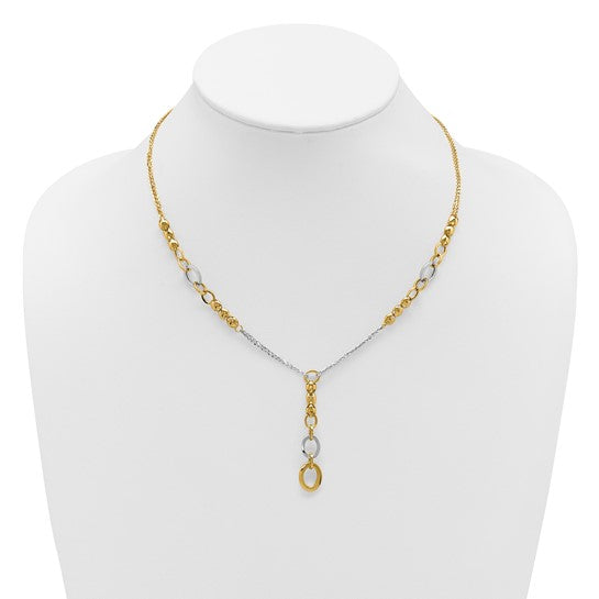 14K w/White RH Polished Fancy 2-Strand Oval Link Necklace