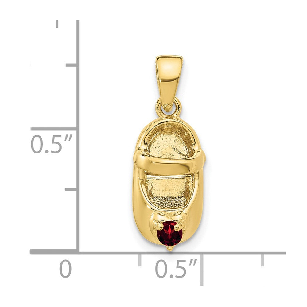 10K 3-D January Engraveable Red Synthetic Stone Baby Shoe Charm