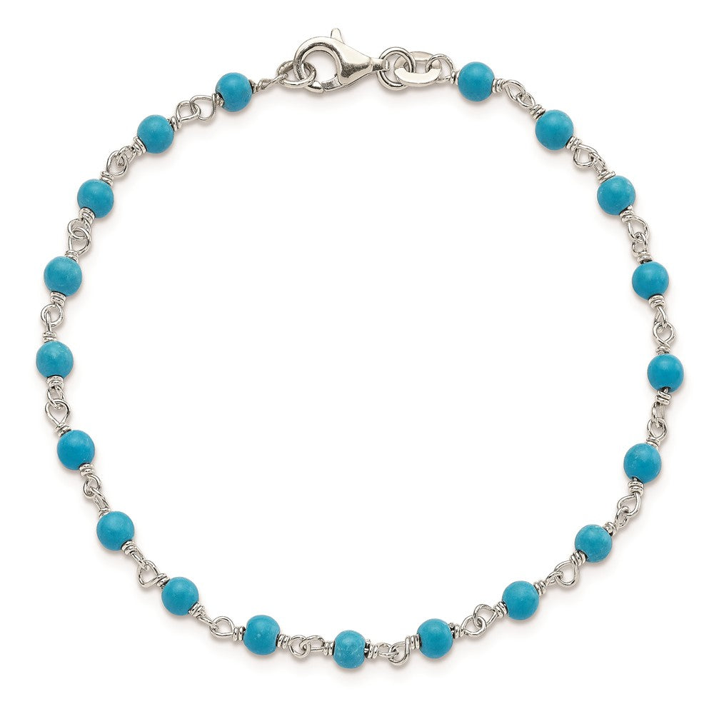 Sterling Silver Genuine Turquoise Bead Polished Bracelet 7.5 inches