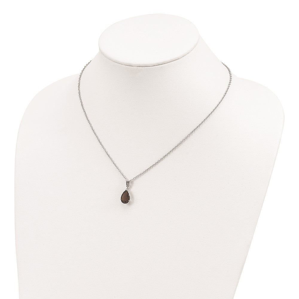 Brilliant Gemstones Sterling Silver with 14K Accent Rhodium-plated Smoky Quartz and Citrine Necklace 18 Inches