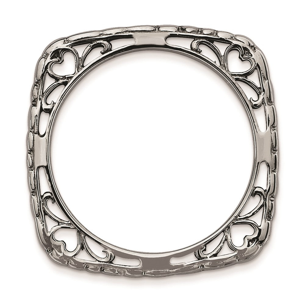 Sterling Silver Stackable Expressions Polished Black-plate Square Ring