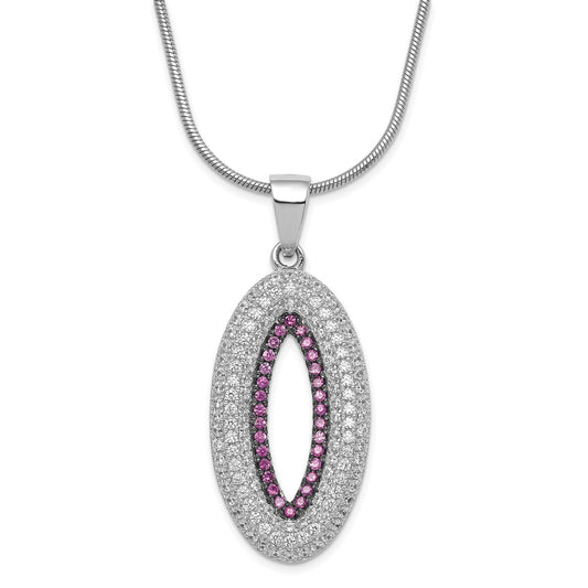 Sterling Silver Pink & Clear CZ Brilliant Embers w/ 2in ext Necklace