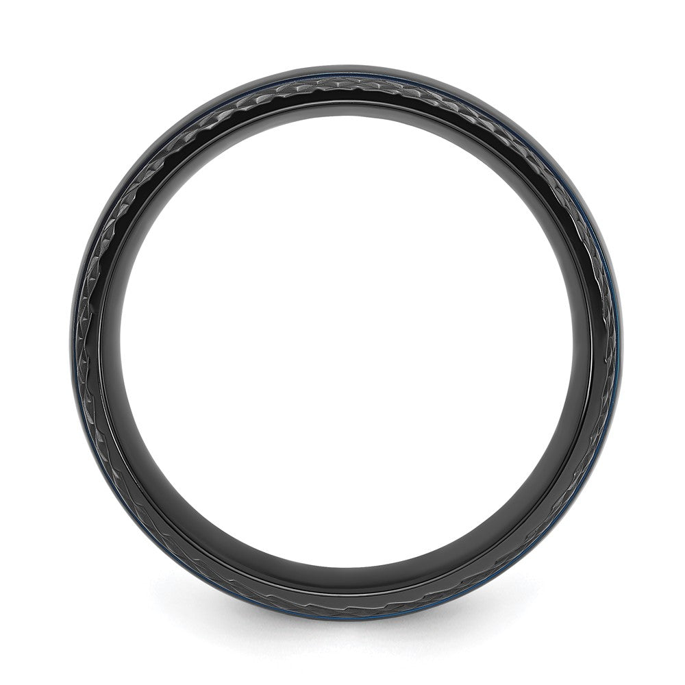 Chisel Black Zirconium Polished Blue IP-plated with Textured Edge 8mm Band Size - 12