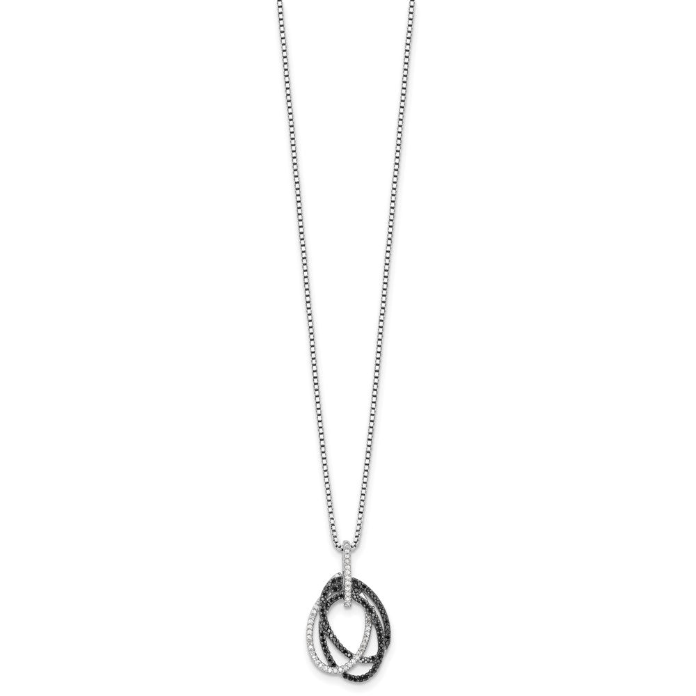 White Night Sterling Silver Rhodium-plated Black and White Diamond Triple Oval 18 Inch Necklace with 2 Inch Extender 18 Inches