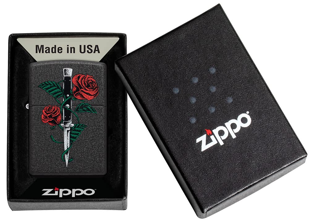 Zippo Rose Dagger Tattoo Design Black Crackle Pocket Lighter