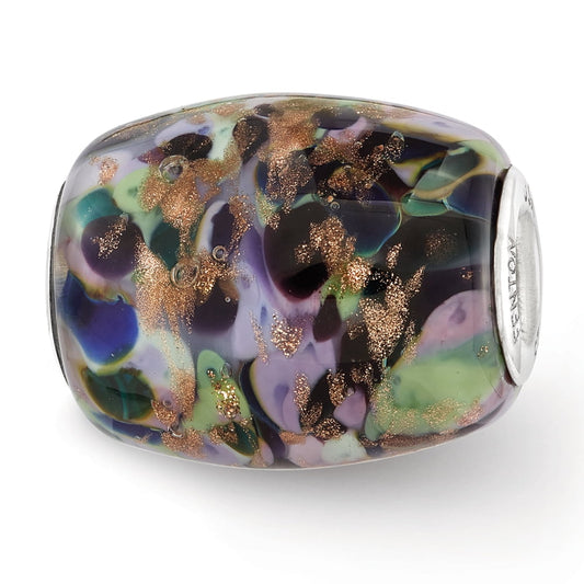 Fenton Glitter African Violet Glass & Sterling Silver Barrel Charm