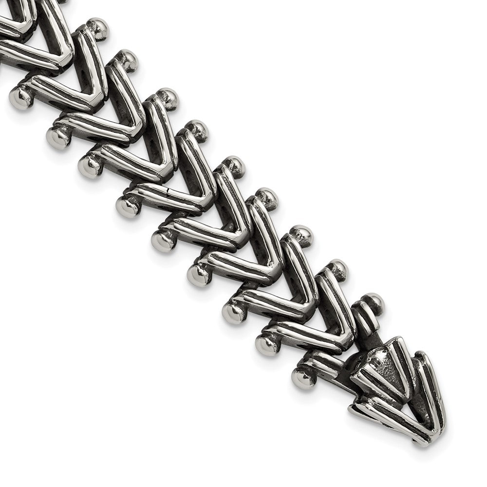 Chisel Stainless Steel Antiqued and Polished 8.25 inch Fancy Franco Link Bracelet 8.25 inches