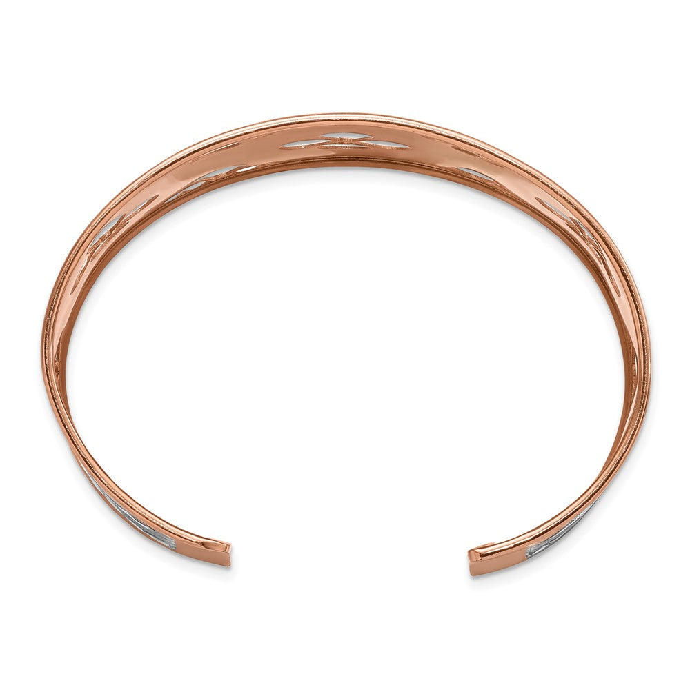 Sterling Silver and Rose Gold-plated Diamond-cut Cuff Bangle