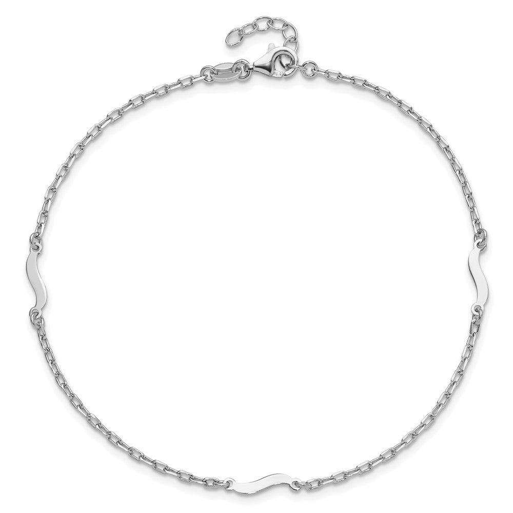 Sterling Silver Rhodium-plated Wave 9 inch Plus 1 inch Extender - Total 10 inch Anklet