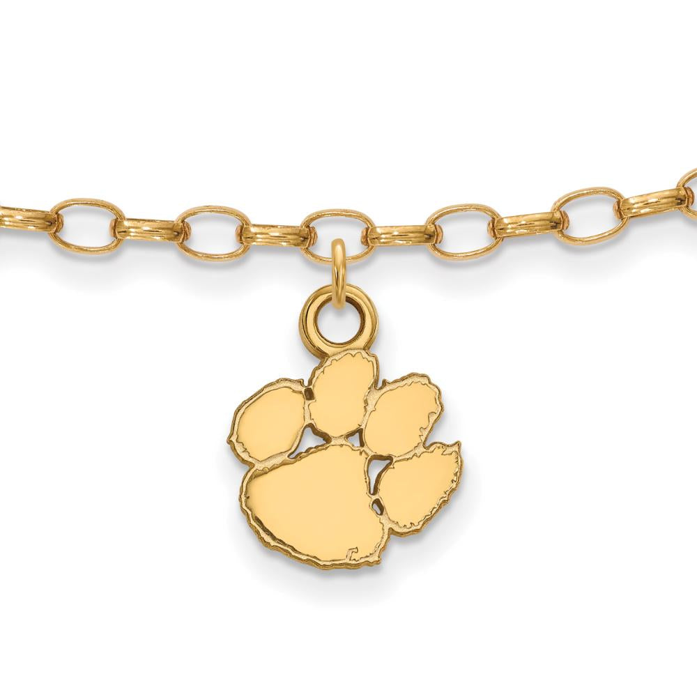 Sterling Silver Gold-plated LogoArt Clemson University Tiger Paw 9 inch Anklet Q-GP030CU
