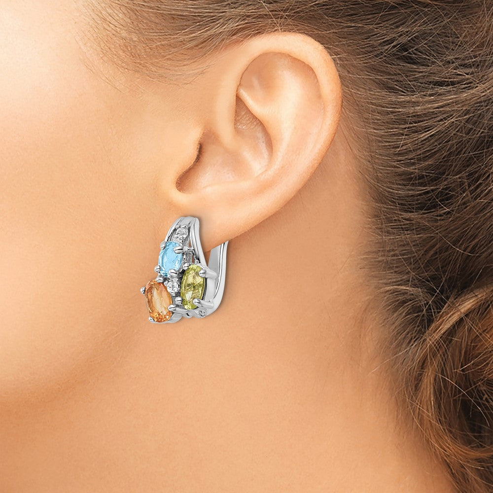 Sterling Silver RH-plated 1.50t.w. PE/CI/LSBT/WT Hinged Earrings
