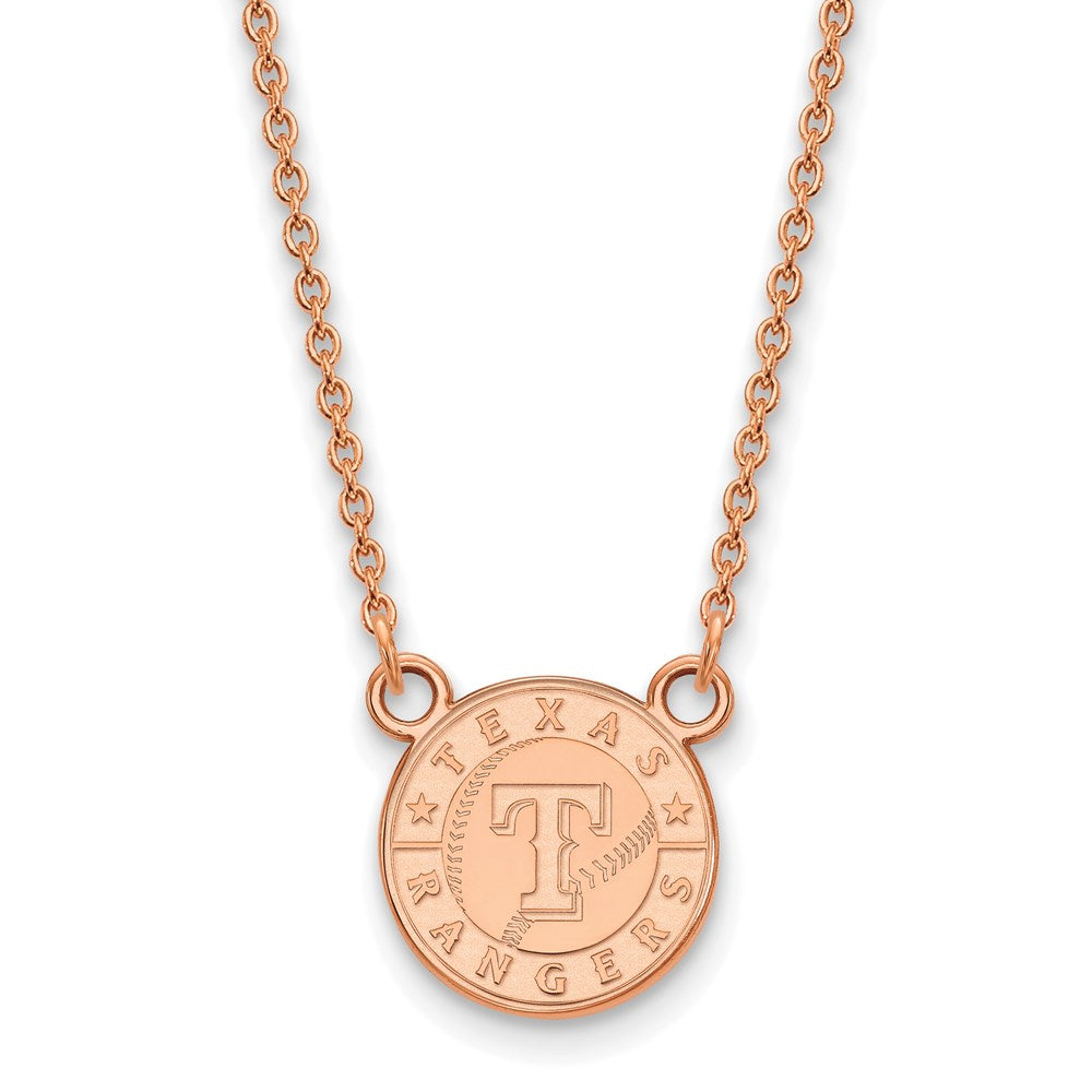 Sterling Silver Rose Gold-plated MLB LogoArt Texas Rangers Small Pendant w/