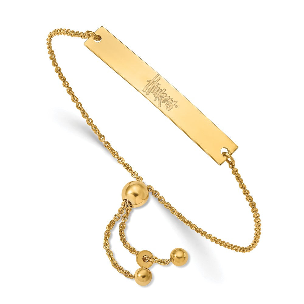 Sterling Silver Gold-plated LogoArt University of Nebraska Huskers Small Bar Adjustable 9 inch Bracelet