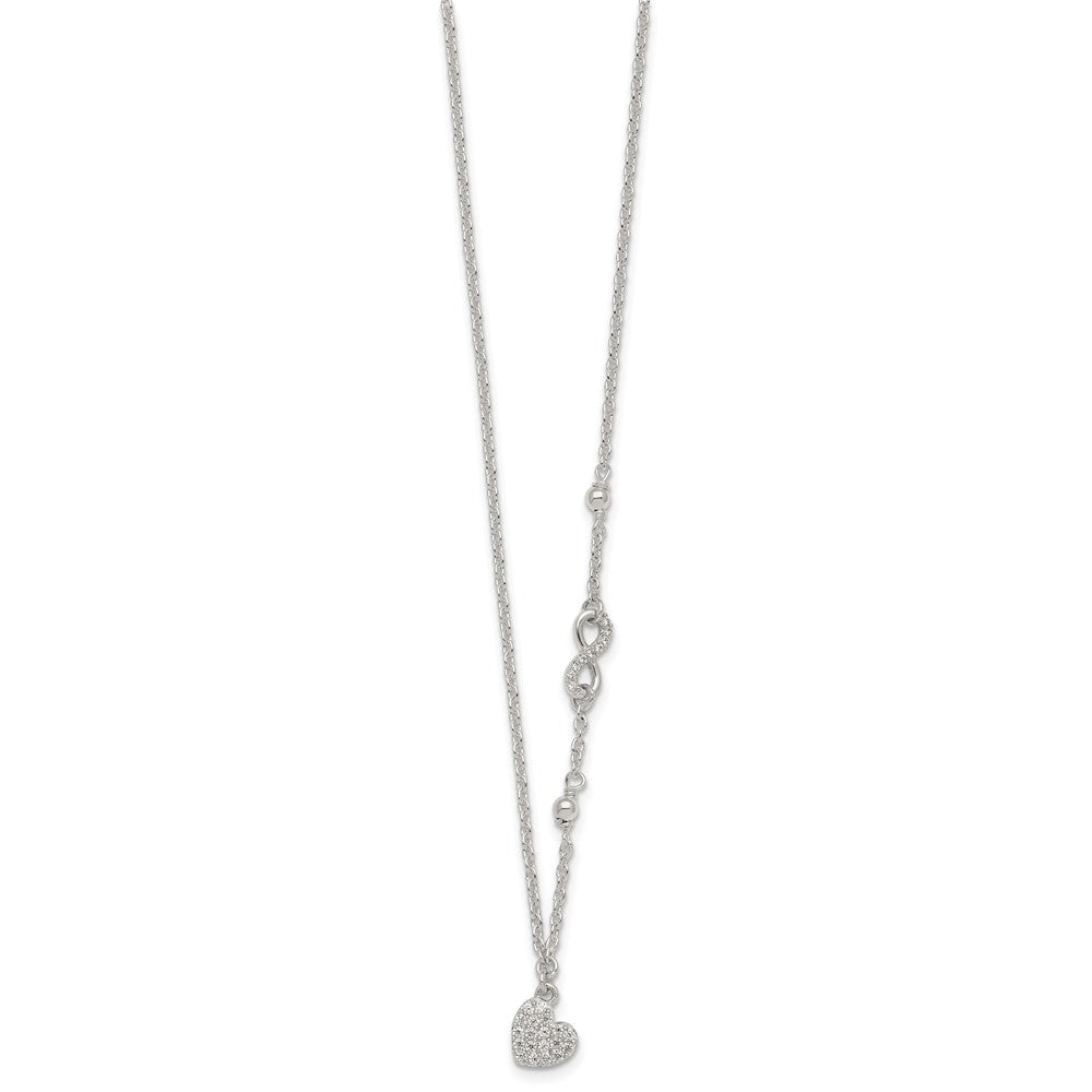 Sterling Silver CZ Infinity and Heart w/ 2in Ext Necklace 16 Inches